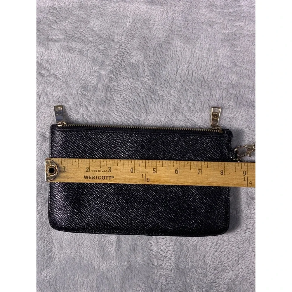 Coach Wristlet Wallet OS Black Leather Gold-tone Hardware Textured Exterior